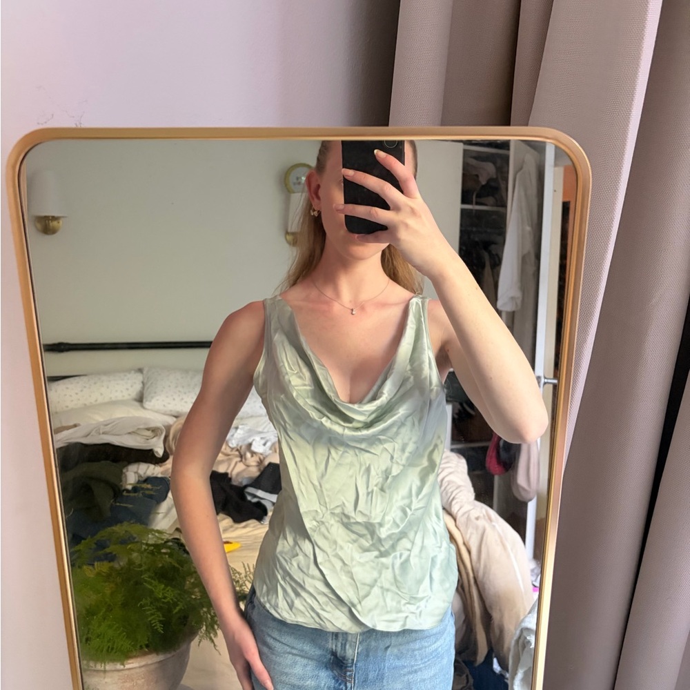 Amanda Uprichard Sage Green Satin Cowl Camisole